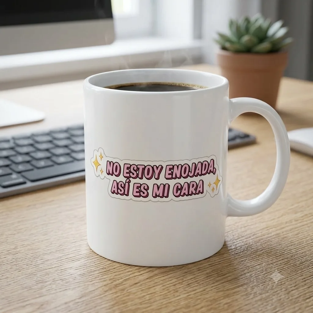 Taza “no estoy enojada, así es mi cara”